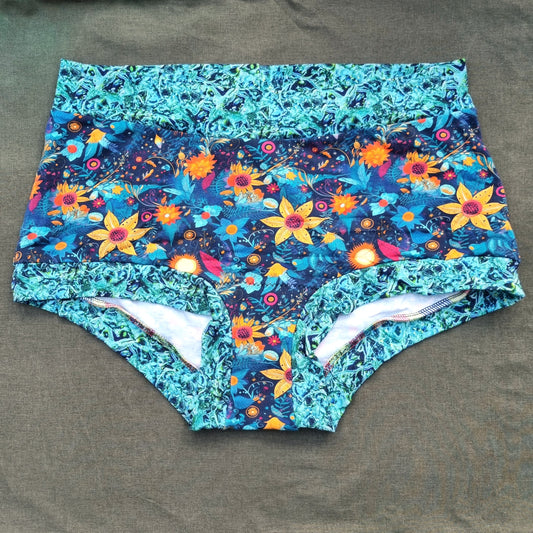Shorts - Blue & Orange Flowers